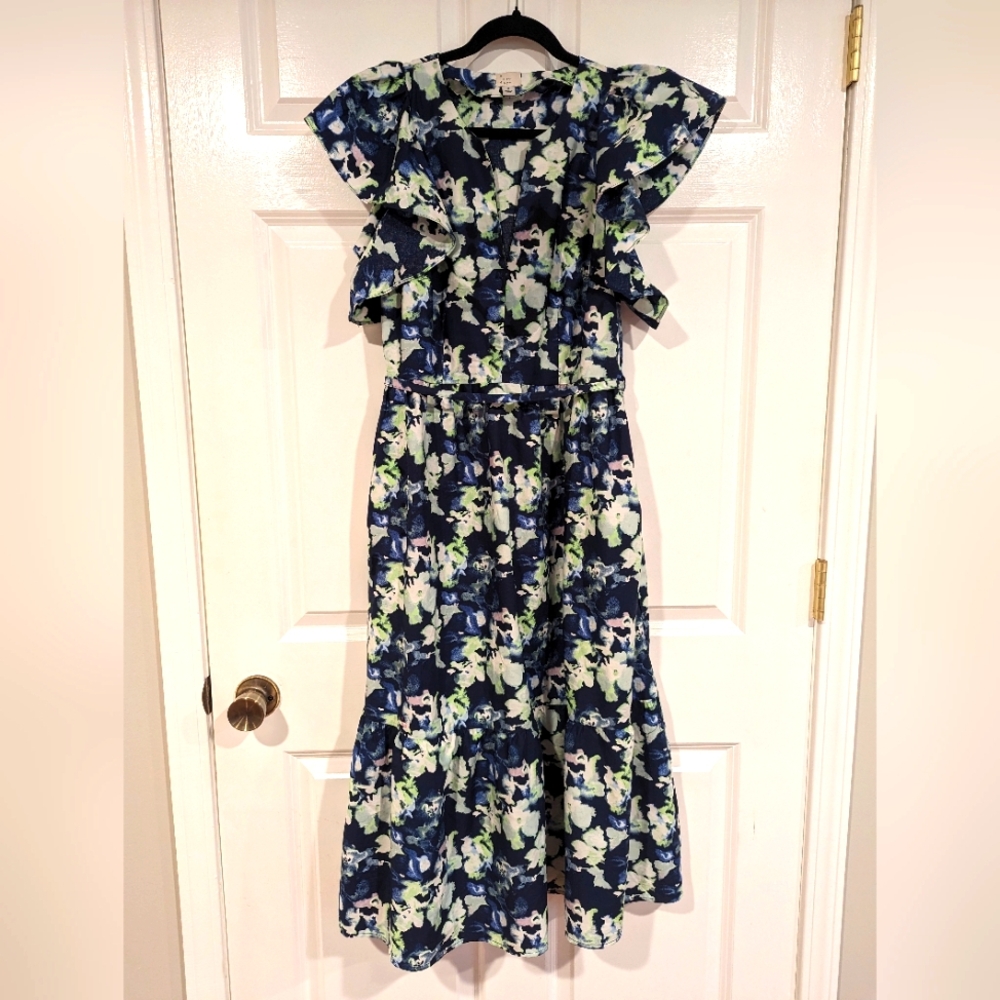 Women's Flutter Sleeve Poplin Thread Midi Dress A New Day size Medium